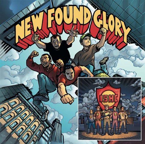 "Album cover art featuring five men jumping between city buildings, with text 'New Found Glory'."