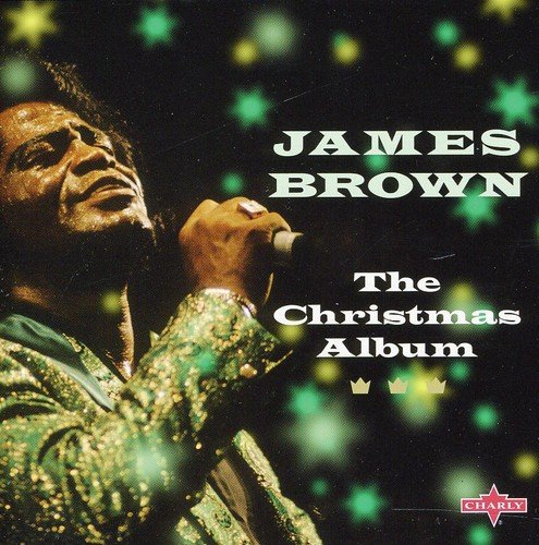 "Album cover featuring James Brown singing into a microphone, with festive stars in the background."