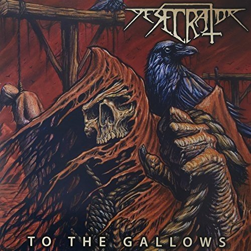 "Album cover art featuring a skeleton in a red hooded cloak with a black raven."