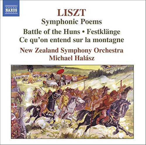 CD cover with medieval battle scene and text "Liszt Symphonic Poems" on white background.