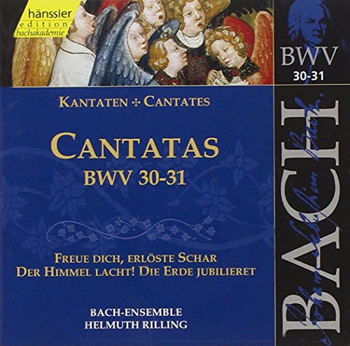 A CD cover featuring a painting of angels and text about Bach cantatas.