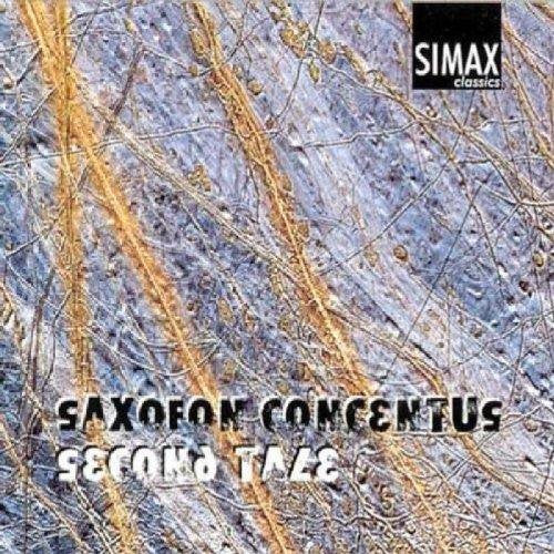 "CD cover with abstract blue and gold pattern, 'Sax Concentus' and 'Second Tale' text."