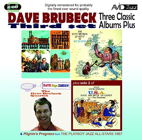 "CD cover featuring four album covers with jazz theme and Dave Brubeck's image."