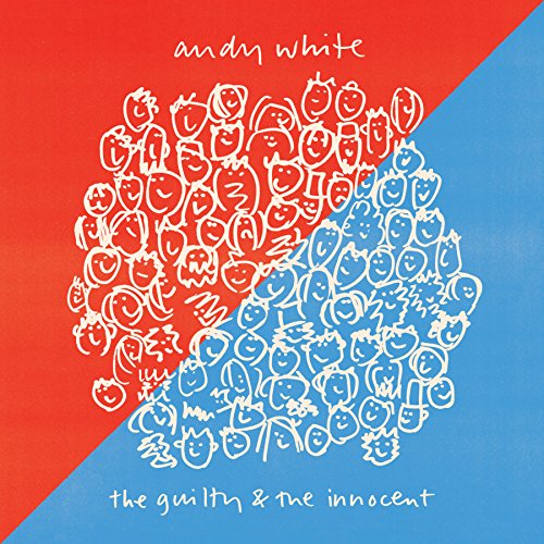 Album cover with red and blue background, featuring cartoon faces in white.