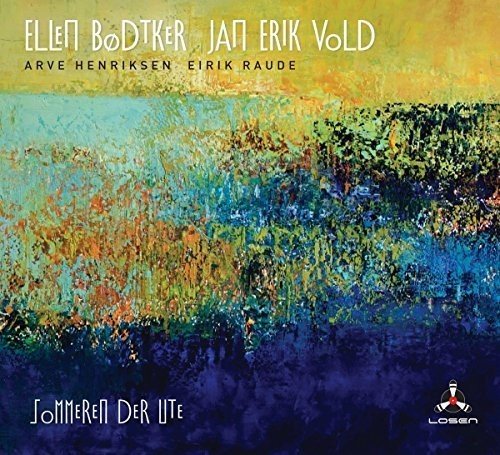 "Album cover with abstract landscape in shades of blue, orange, and yellow."