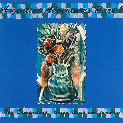 "CD cover with abstract floral image on blue background, bordered by green and white stripes."