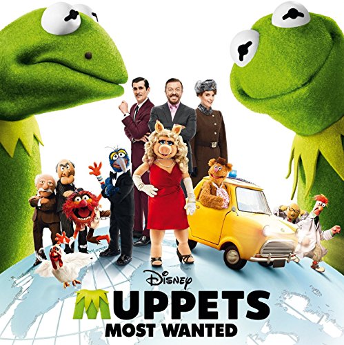 "Muppets Most Wanted" movie poster featuring Kermit and other Muppet characters on a world map.