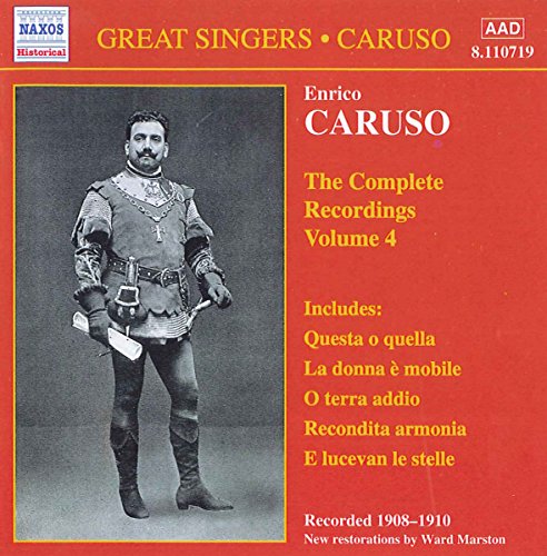 Red CD cover with Enrico Caruso in opera costume, text listing song titles.