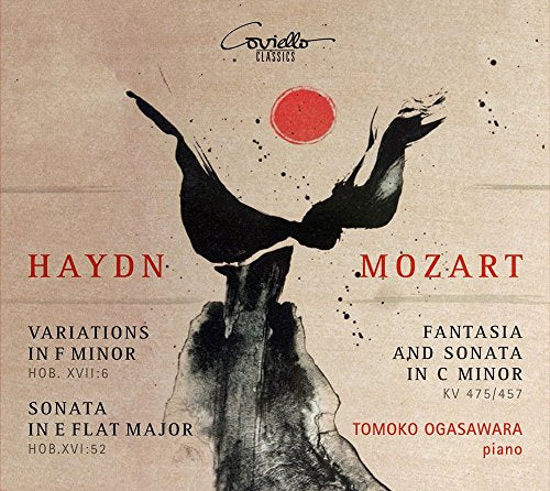 CD cover with abstract black figure and red circle, featuring Haydn and Mozart compositions.