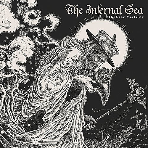 "Black and white album cover with a plague doctor illustration and gothic text."