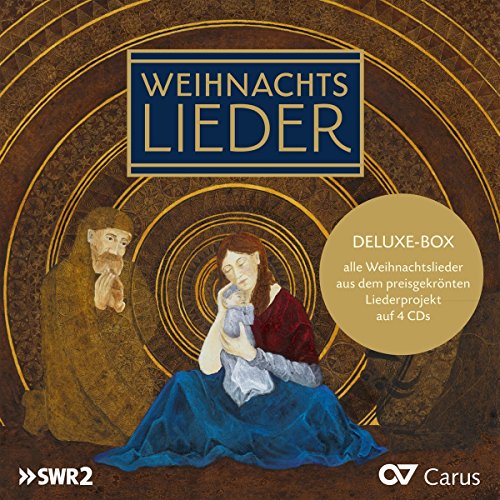 "CD cover featuring Mary, Joseph, and Jesus, with gold concentric circles and German text."