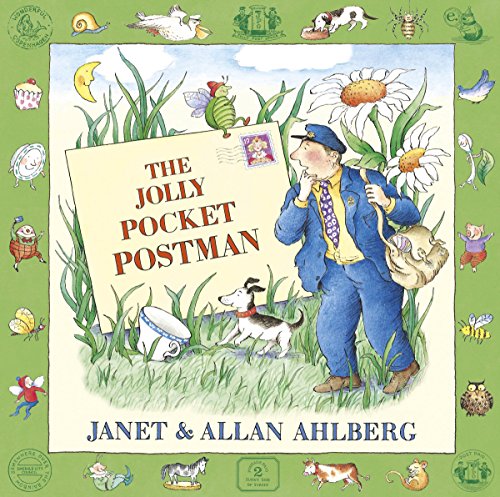 Children's book cover featuring a postman, dog, and snail in a whimsical, floral scene.