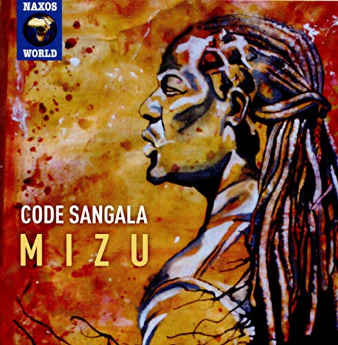Album cover with illustration of a person with braids, red and orange background.