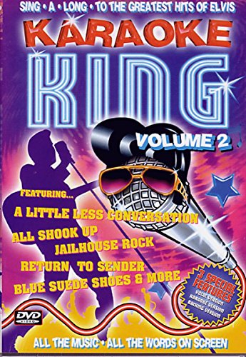 "Karaoke King Vol. 2 DVD cover with cartoon microphone and Elvis song titles."