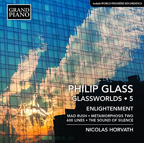 "CD cover with a glass building reflecting clouds and city skyline, white text overlay."