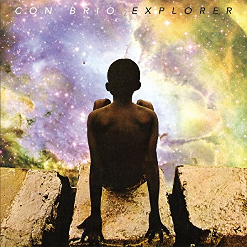 Vinyl album cover featuring a person sitting on a cliff, gazing at a galaxy.