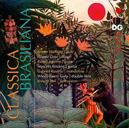 "CD cover featuring jungle scene with dancing figures and list of musicians' names."