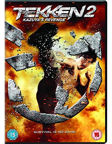 "DVD case for 'Tekken 2' with man breaking through concrete, fiery background."
