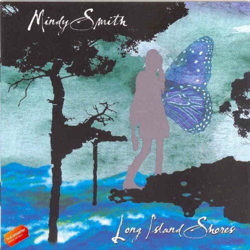 "Album cover art: silhouetted woman with butterfly wings standing on a rocky shore."