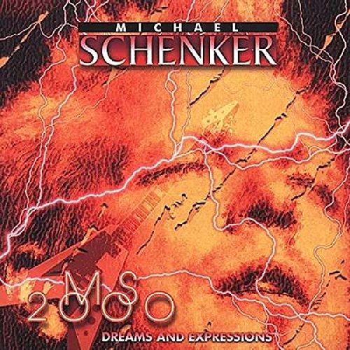 "Album cover with 'Michael Schenker' and 'Dreams and Expressions' text on abstract red background."