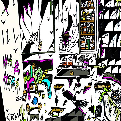 A vinyl record album cover with a chaotic, abstract bathroom scene illustration.