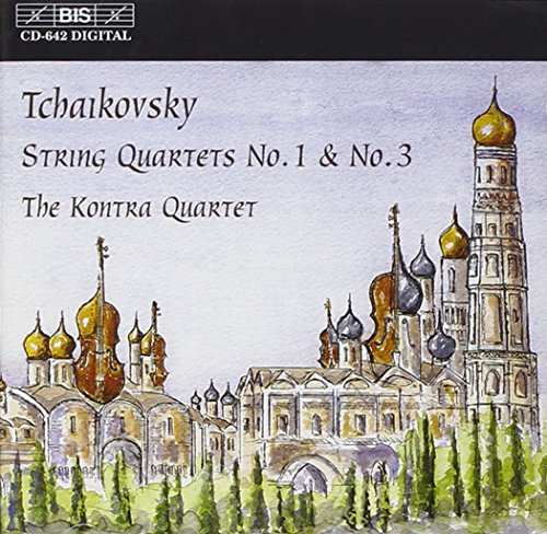 "CD cover featuring a watercolor illustration of a Russian church with string instruments."