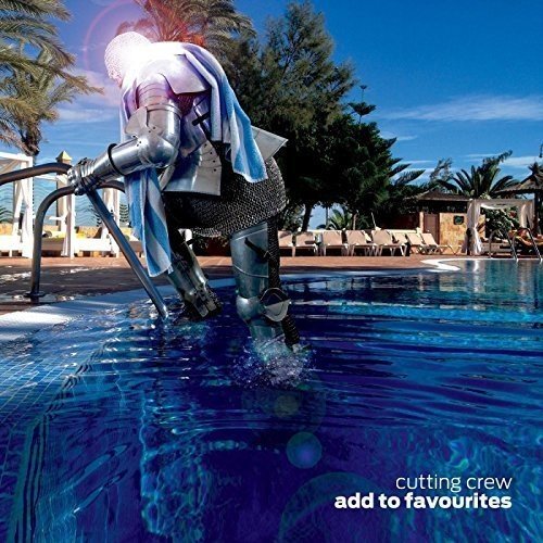 A knight in armor stands in a pool, holding a hose, on a CD cover.