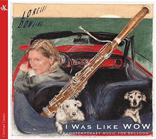Album cover with a woman, two dogs, and a bassoon in a convertible car.