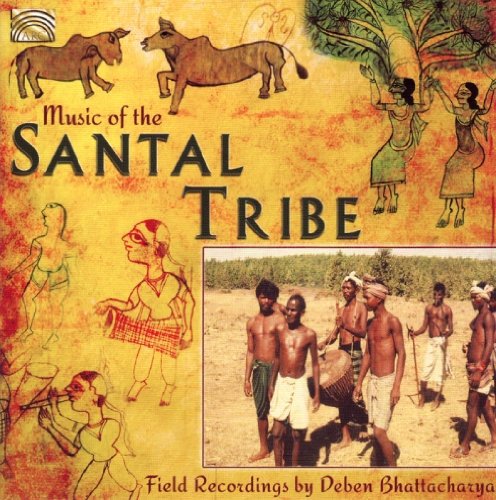 CD cover with tribal illustrations and a photo of Santal tribe members.