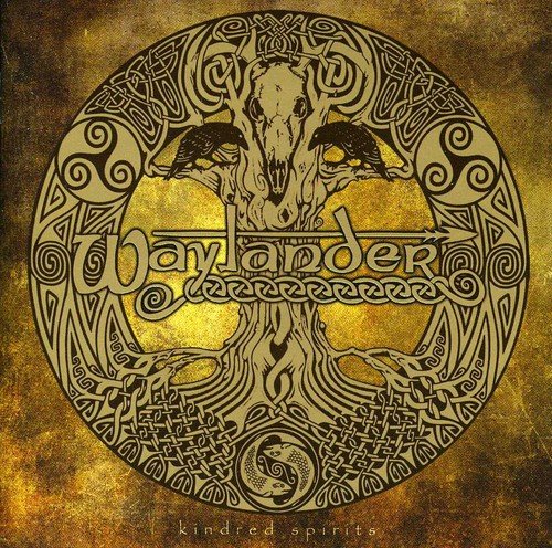 Album cover with Celtic design, ram skull, and text "Waylander" and "kindred spirits".