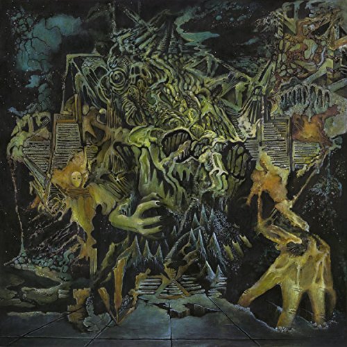 Vinyl record album cover with surreal, abstract artwork featuring green and yellow figures.