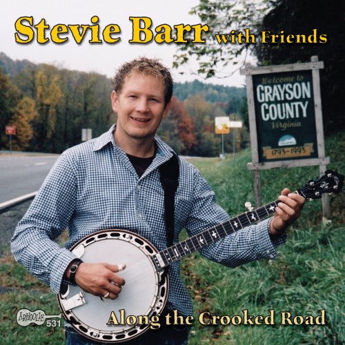 Man holding banjo stands in front of "Grayson County" sign on a grassy roadside.