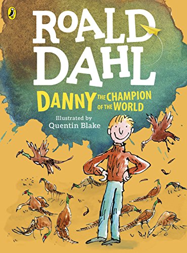 "Book cover featuring a boy surrounded by pheasants, with author Roald Dahl's name prominently displayed."