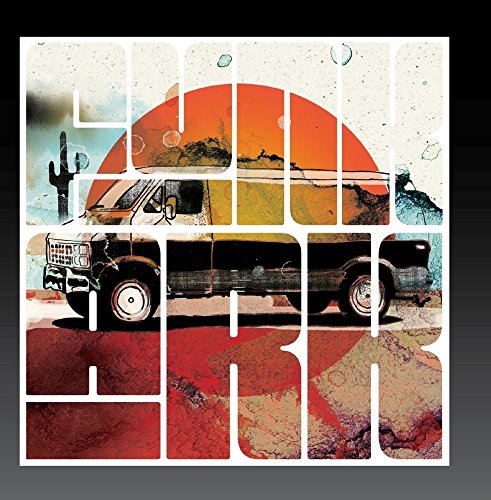 "Album cover with 'HIGH NOON' text, featuring a van and desert landscape."