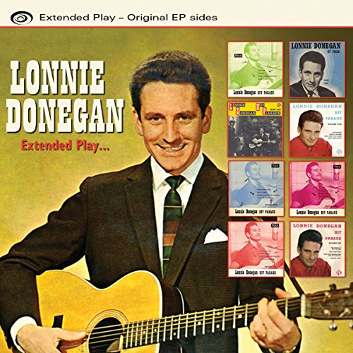 Album cover featuring Lonnie Donegan holding a guitar, with six smaller album covers.
