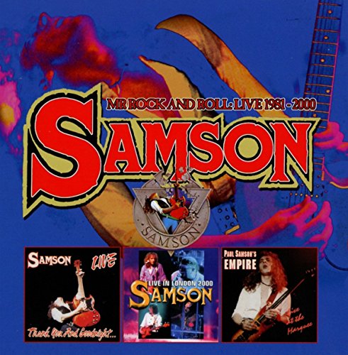 "CD cover with 'Samson' in red, surrounded by guitar and three smaller album images."