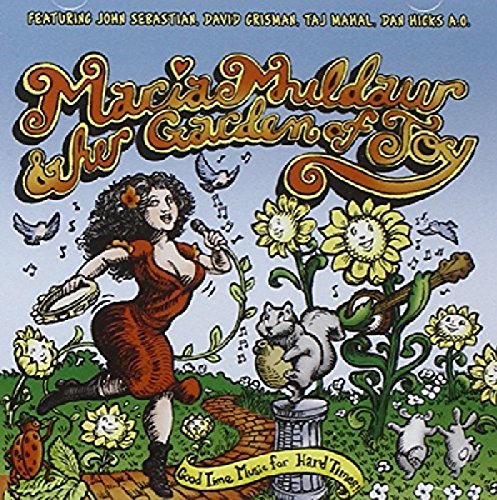 "Album cover art featuring a cartoon woman dancing in a whimsical garden scene."