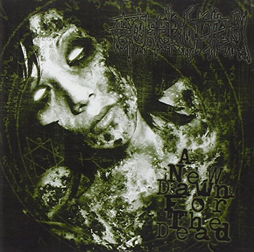 "Album cover with a zombie-like face and text 'A New Dawn for the Dead'."