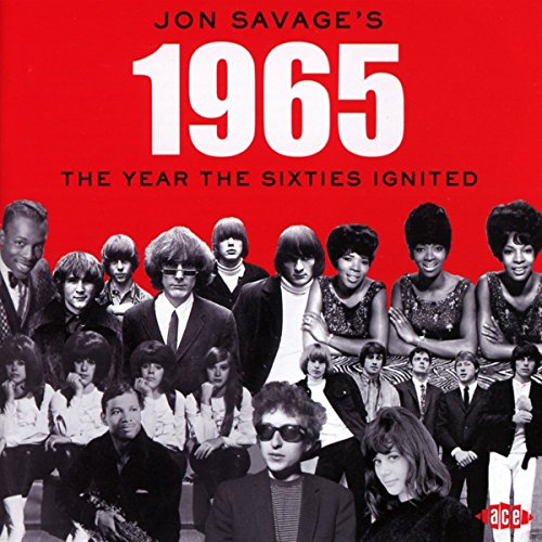 "Red album cover with '1965' in white, featuring black-and-white images of musicians."