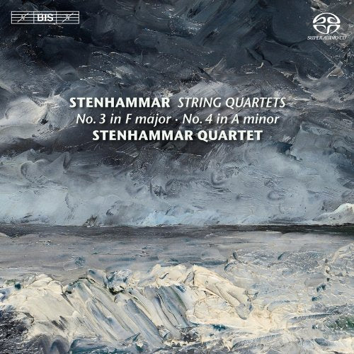 CD cover with abstract blue and white background, white text "Stenhammar String Quartets".