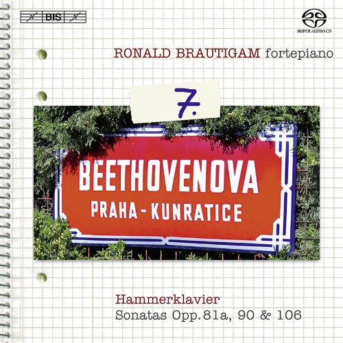 "Album cover featuring a red sign with 'Beethovenova' text on a graph paper background."