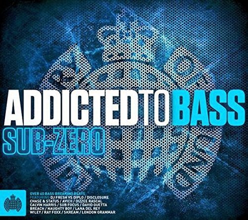 "Blue album cover with 'ADDICTED TO BASS' and 'SUB-ZERO' text, featuring a central emblem."