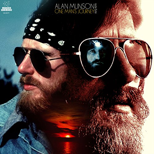 "Album cover featuring a man with sunglasses and bandana, double-exposed with a sunset."