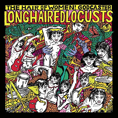 "Album cover art featuring cartoon people, dragons, and musical instruments in a psychedelic style."
