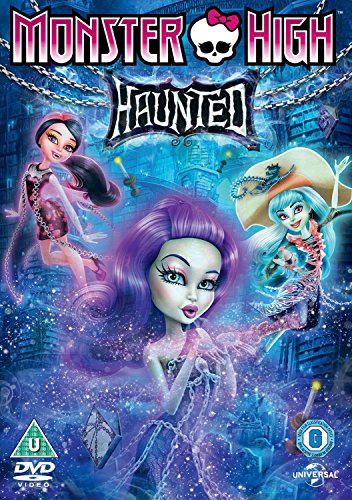 "Monster High Haunted DVD cover featuring cartoon characters in a spooky blue background."