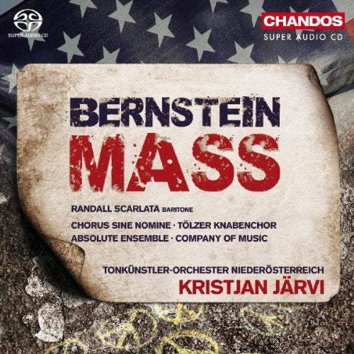 CD cover for "Bernstein Mass" with bold title on a grungy, aged paper texture.
