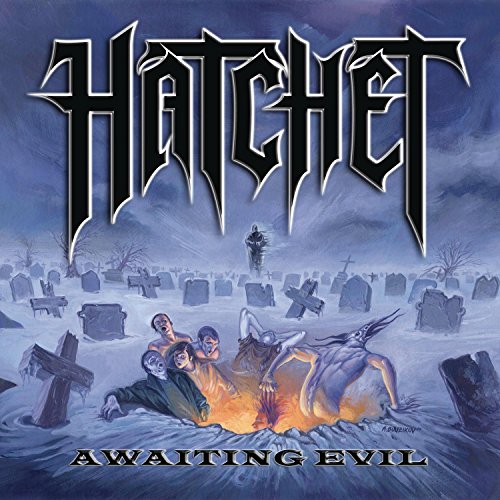 "Album cover art with zombies rising from a grave, surrounded by a snowy graveyard."
