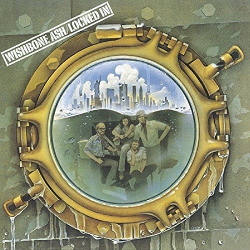 "Album cover art featuring a porthole view of a band in a polluted landscape."
