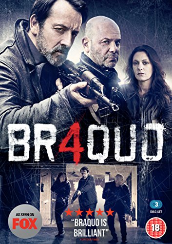 "Braquo: The Complete Season Four" DVD cover featuring three actors with guns drawn.