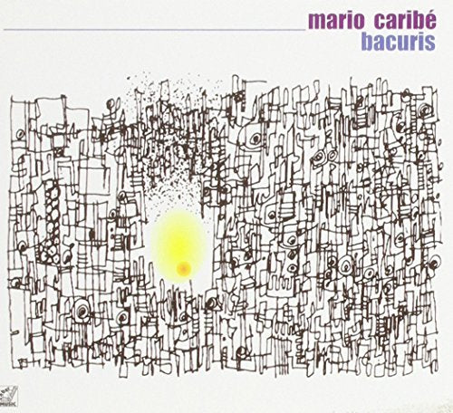 Album cover with abstract black line art and yellow center on beige background.